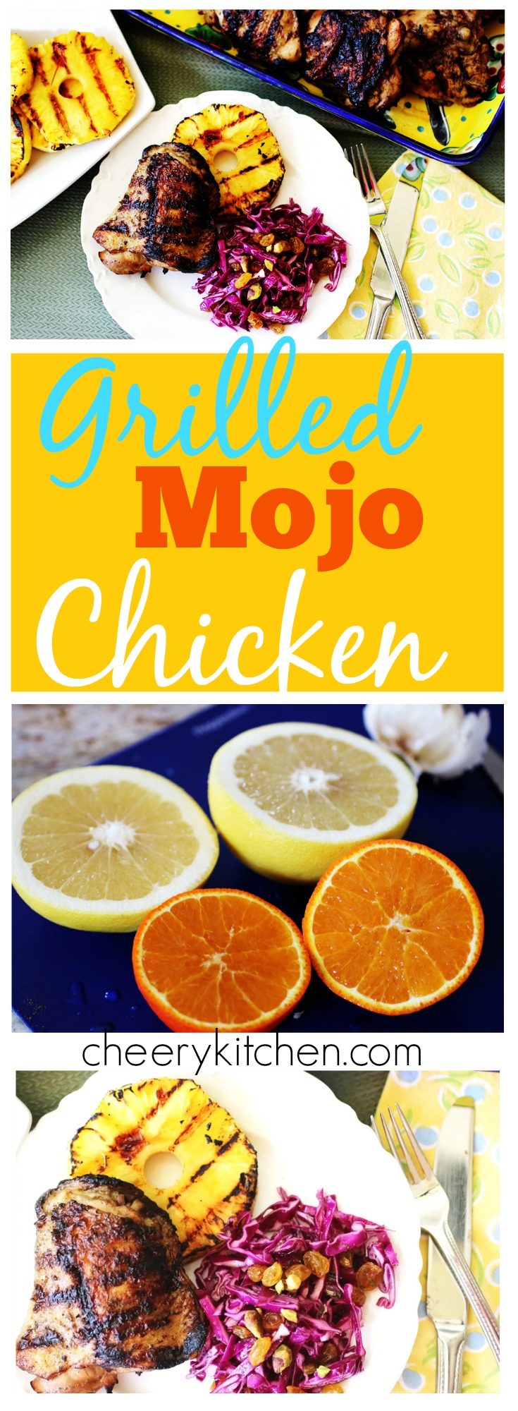 Grilled Mojo Chicken is easy and beyond delicious. Whirl the citrus marinade in your blender and pour over chicken. The next day grill and enjoy the tastiest chicken ever!