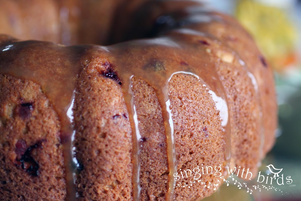 Cranberry Pumpkin Cake with Caramel Glaze