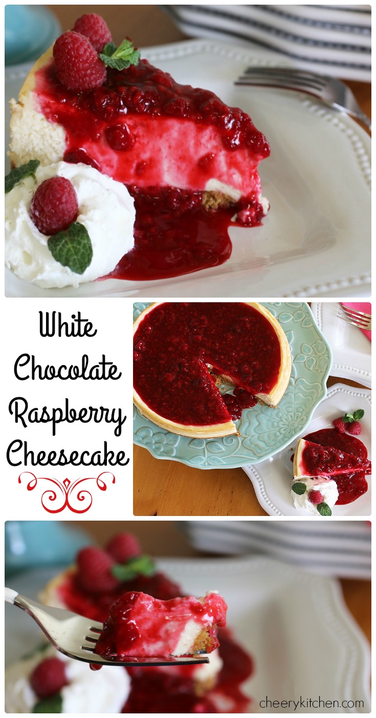 Smooth as velvet, White Chocolate Raspberry Cheesecake is the best cheesecake I've ever. It has a rich buttery graham cracker crust and a fresh bright raspberry sauce. 