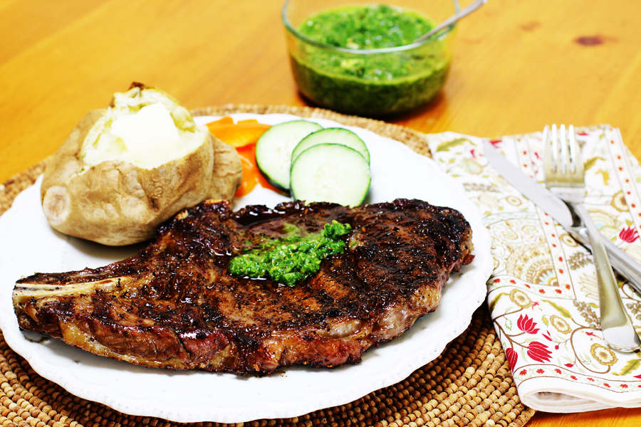 Grilled Ribeye Steaks with Chimichurri Sauce