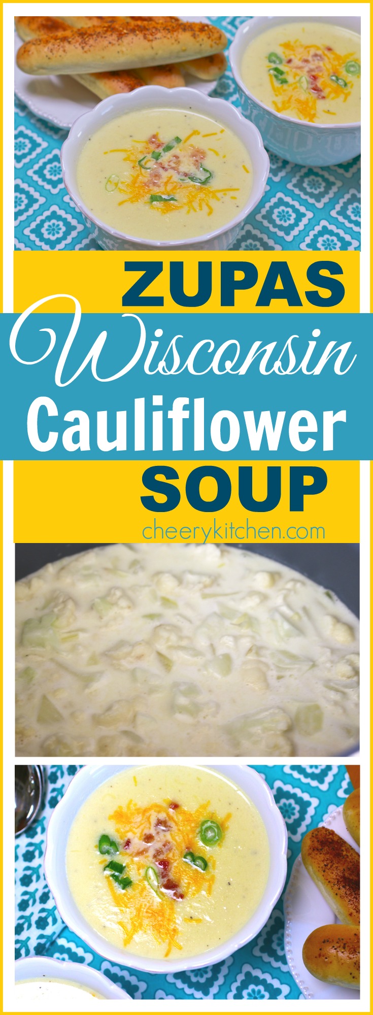 Sensational Zupas Wisconsin Cauliflower Soup is flavorful, topped with cheese, onions, and bacon, YUM!